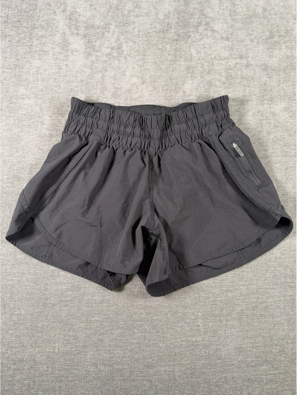 Lululemon Smocked High-Waisted Athletic Running Shorts, Black, Size 6